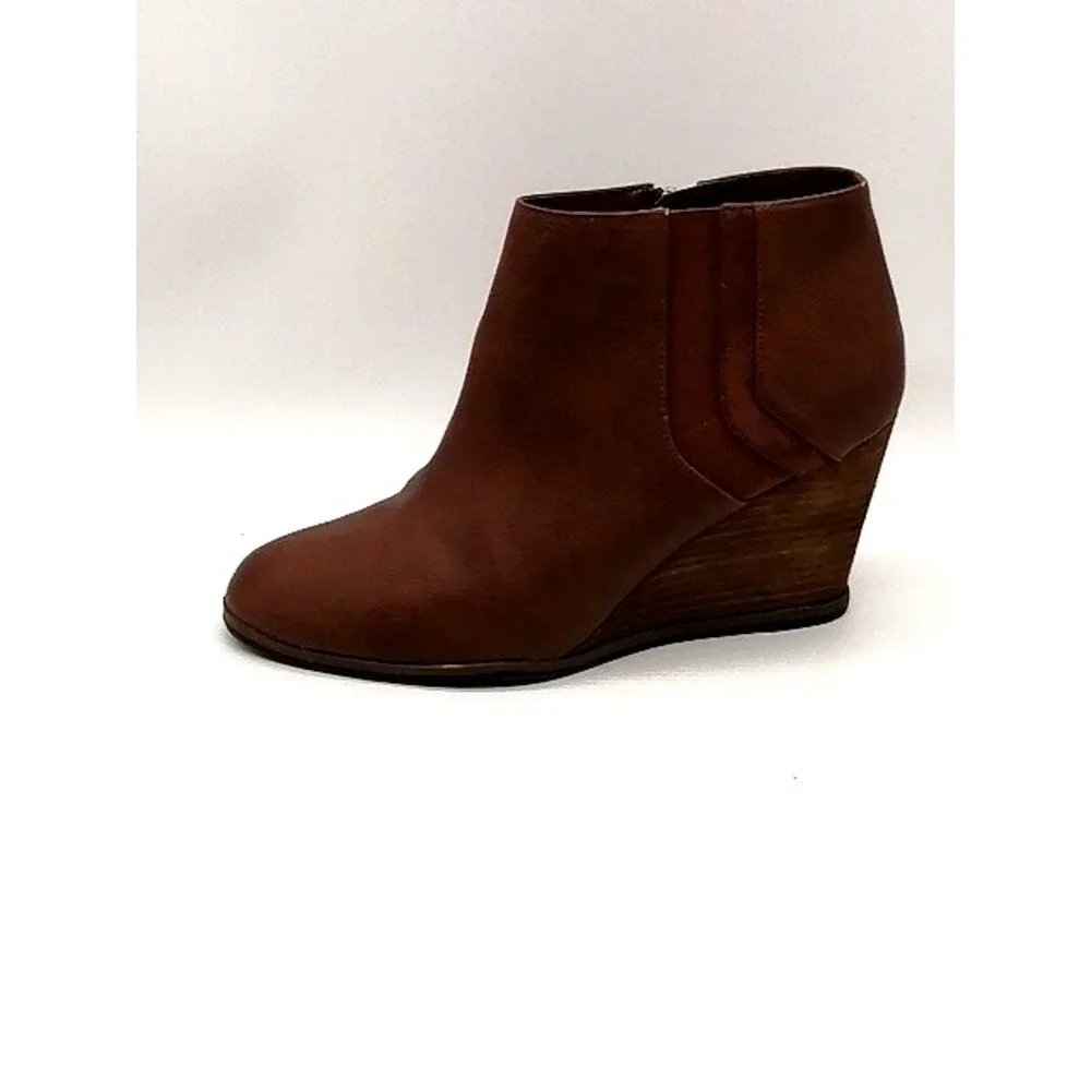 Dr. Scholl's Boots Womens Patch Brown 9 Ankle Bootie Shoe Side Zip Stretch Wedge